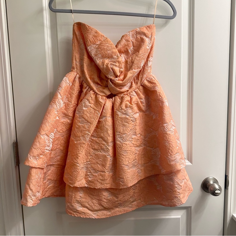 Altar'd State Strapless Orange and Pink Mini Dress